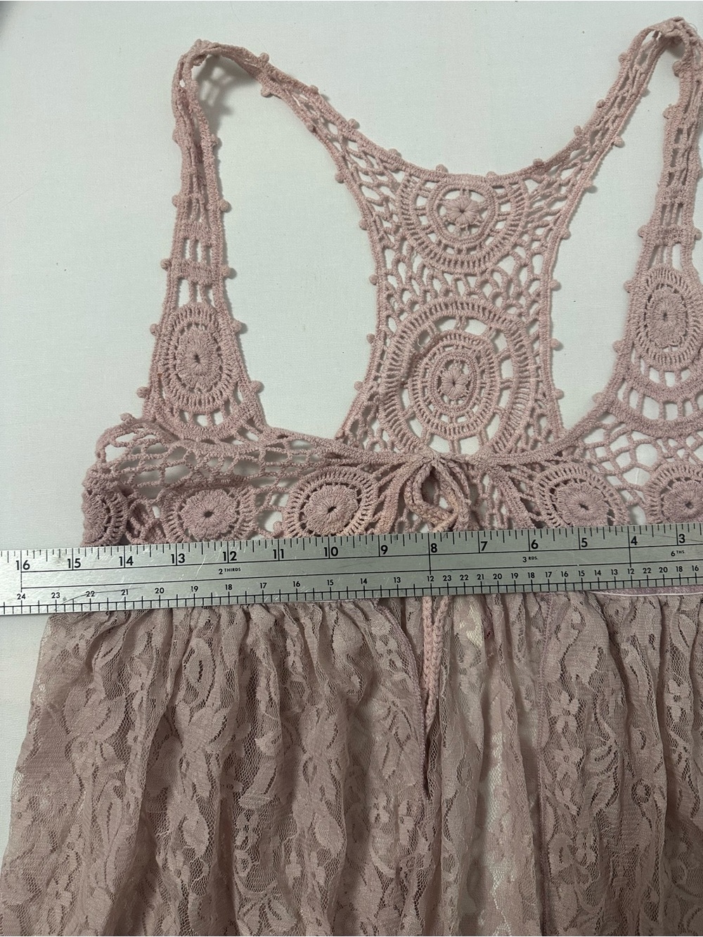 579 Crochet & Lace Tie-Front Chemise in Dusty Pink Y2K - Picture 3 of 5
